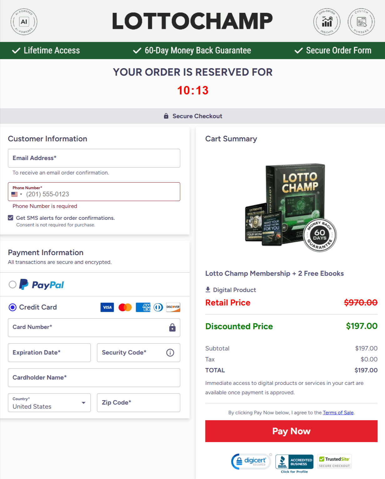 Lotto Champ Order Page